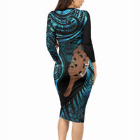 Maripi New Zealand Long Sleeve Bodycon Dress Maori Weapon Paua Shell Haka Fern LT14 - Polynesian Pride