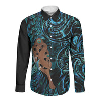 Maripi New Zealand Long Sleeve Button Shirt Maori Weapon Paua Shell Haka Fern LT14 Unisex Turquoise - Polynesian Pride