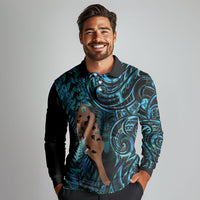 Maripi New Zealand Long Sleeve Polo Shirt Maori Weapon Paua Shell Haka Fern