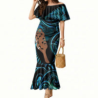 Maripi New Zealand Mermaid Dress Maori Weapon Paua Shell Haka Fern LT14 Women Turquoise - Polynesian Pride
