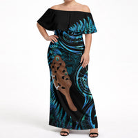 Maripi New Zealand Off Shoulder Maxi Dress Maori Weapon Paua Shell Haka Fern LT14 Women Turquoise - Polynesian Pride