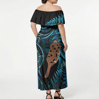 Maripi New Zealand Off Shoulder Maxi Dress Maori Weapon Paua Shell Haka Fern LT14 - Polynesian Pride