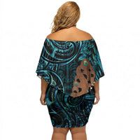 Maripi New Zealand Off Shoulder Short Dress Maori Weapon Paua Shell Haka Fern LT14 - Polynesian Pride