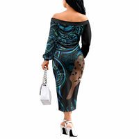 Maripi New Zealand Off The Shoulder Long Sleeve Dress Maori Weapon Paua Shell Haka Fern LT14 - Polynesian Pride