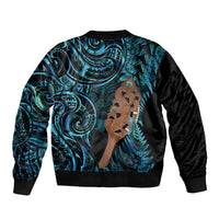 Maripi New Zealand Sleeve Zip Bomber Jacket Maori Weapon Paua Shell Haka Fern