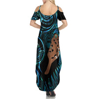 Maripi New Zealand Summer Maxi Dress Maori Weapon Paua Shell Haka Fern