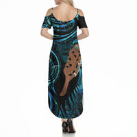Maripi New Zealand Summer Maxi Dress Maori Weapon Paua Shell Haka Fern LT14 - Polynesian Pride