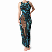 Maripi New Zealand Tank Maxi Dress Maori Weapon Paua Shell Haka Fern LT14 Women Turquoise - Polynesian Pride