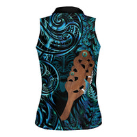 Maripi New Zealand Women Sleeveless Polo Shirt Maori Weapon Paua Shell Haka Fern