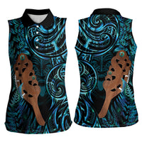 Maripi New Zealand Women Sleeveless Polo Shirt Maori Weapon Paua Shell Haka Fern
