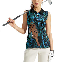 Maripi New Zealand Women Sleeveless Polo Shirt Maori Weapon Paua Shell Haka Fern