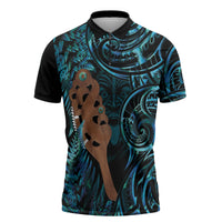 Maripi New Zealand Zipper Polo Shirt Maori Weapon Paua Shell Haka Fern LT14 Turquoise - Polynesian Pride