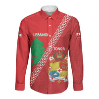 Tonga And Lebanon Long Sleeve Button Shirt 2026 Together Half Style LT14 Unisex Red - Polynesian Pride