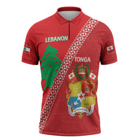 Tonga And Lebanon Zipper Polo Shirt 2026 Together Half Style LT14 Red - Polynesian Pride
