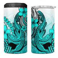Hawaii 4 in 1 Can Cooler Tumbler Polynesian Shark Tattoo With Plumeria Turquoise Gradient