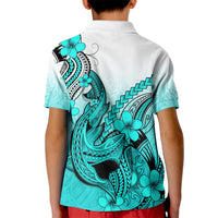 Hawaii Kid Polo Shirt Polynesian Shark Tattoo With Plumeria Turquoise Gradient LT14 - Polynesian Pride