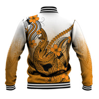 Hawaii Baseball Jacket Polynesian Shark Tattoo With Plumeria Orange Gradient LT14 - Polynesian Pride