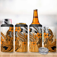 Hawaii 4 in 1 Can Cooler Tumbler Polynesian Shark Tattoo With Plumeria Orange Gradient