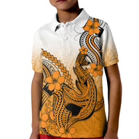 Hawaii Kid Polo Shirt Polynesian Shark Tattoo With Plumeria Orange Gradient LT14 Kid Orange - Polynesian Pride