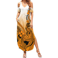Hawaii Summer Maxi Dress Polynesian Shark Tattoo With Plumeria Orange Gradient LT14 Women Orange - Polynesian Pride