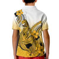 Hawaii Kid Polo Shirt Polynesian Shark Tattoo With Plumeria Gold Gradient LT14 - Polynesian Pride