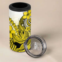 Hawaii 4 in 1 Can Cooler Tumbler Polynesian Shark Tattoo With Plumeria Yellow Gradient