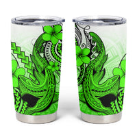 Hawaii Tumbler Cup Polynesian Shark Tattoo With Plumeria Green Gradient