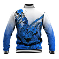 Hawaii Baseball Jacket Polynesian Shark Tattoo With Plumeria Blue Gradient LT14 - Polynesian Pride