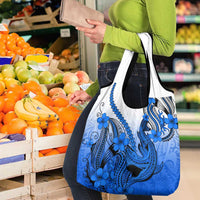 Blue Gradient Hawaii Grocery Bag Polynesian Shark Tattoo With Plumeria
