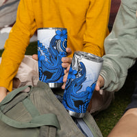 Hawaii Tumbler Cup Polynesian Shark Tattoo With Plumeria Blue Gradient