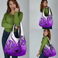 Purple Gradient Hawaii Grocery Bag Polynesian Shark Tattoo With Plumeria