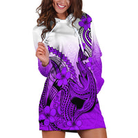 Hawaii Hoodie Dress Polynesian Shark Tattoo With Plumeria Purple Gradient LT14 Purple - Polynesian Pride