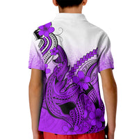 Hawaii Kid Polo Shirt Polynesian Shark Tattoo With Plumeria Purple Gradient LT14 - Polynesian Pride