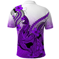 Hawaii Polo Shirt Polynesian Shark Tattoo With Plumeria Purple Gradient LT14 - Polynesian Pride
