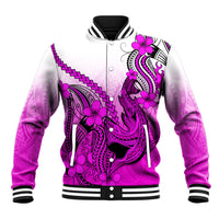 Hawaii Baseball Jacket Polynesian Shark Tattoo With Plumeria Pink Gradient LT14 Unisex Pink - Polynesian Pride