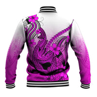 Hawaii Baseball Jacket Polynesian Shark Tattoo With Plumeria Pink Gradient LT14 - Polynesian Pride