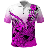 Hawaii Polo Shirt Polynesian Shark Tattoo With Plumeria Pink Gradient LT14 Pink - Polynesian Pride