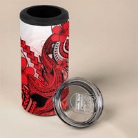 Hawaii 4 in 1 Can Cooler Tumbler Polynesian Shark Tattoo With Plumeria Red Gradient