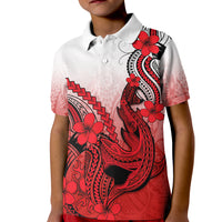 Hawaii Kid Polo Shirt Polynesian Shark Tattoo With Plumeria Red Gradient LT14 Kid Red - Polynesian Pride