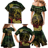 Personalised Hawaii Nene Goose Family Matching Mermaid Dress and Hawaiian Shirt Hawaiian Map Hibiscus Polynesian Art - Reggae Gradient