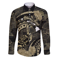 Personalised Hawaii Nene Goose Family Matching Off Shoulder Maxi Dress and Hawaiian Shirt Hawaiian Map Hibiscus Polynesian Art - Beige