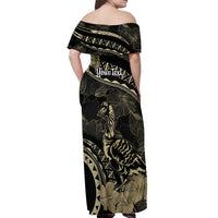 Personalised Hawaii Nene Goose Off Shoulder Maxi Dress Hawaiian Map Hibiscus Polynesian Art - Beige
