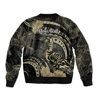 Personalised Hawaii Nene Goose Sleeve Zip Bomber Jacket Hawaiian Map Hibiscus Polynesian Art - Beige