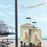 Personalised Hawaii Monk Seal Luggage Cover Polynesian Tattoo With Tropical Flowers - Beige Pastel