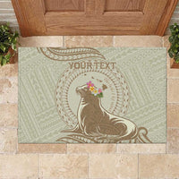 Personalised Hawaii Monk Seal Rubber Doormat Polynesian Tattoo With Tropical Flowers - Beige Pastel