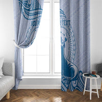 Personalised Hawaii Monk Seal Window Curtain Polynesian Tattoo With Tropical Flowers - Blue Pastel