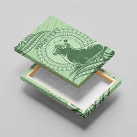 Personalised Hawaii Monk Seal Canvas Wall Art Polynesian Tattoo With Tropical Flowers - Green Pastel