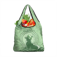 Personalised Hawaii Monk Seal Grocery Bag Polynesian Tattoo With Tropical Flowers - Green Pastel LT14 1-pack One Size Green - Polynesian Pride