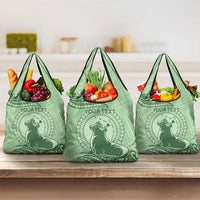 Personalised Hawaii Monk Seal Grocery Bag Polynesian Tattoo With Tropical Flowers - Green Pastel LT14 3-pack One Size Green - Polynesian Pride