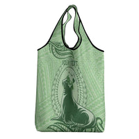Personalised Hawaii Monk Seal Grocery Bag Polynesian Tattoo With Tropical Flowers - Green Pastel LT14 - Polynesian Pride
